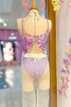 Purple Floral Cutout One Piece Swimsuit