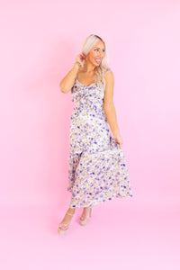 Purple Floral Detail Midi Dress - Shop Garden Party Outfits At Kendry Boutique 