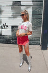 Red Rhinestone Fringe Denim Skirt
