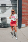 Red Rhinestone Fringe Denim Skirt