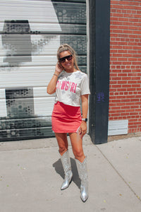 Red Rhinestone Fringe Denim Skirt
