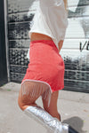 Red Rhinestone Fringe Denim Skirt