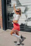 Red Rhinestone Fringe Denim Skirt