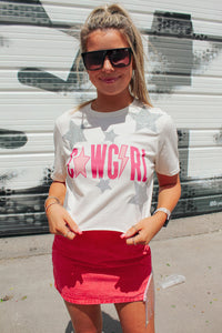 Red Rhinestone Fringe Denim Skirt