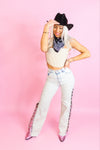 Rhinestone Chain Split Hem Jeans - Shop Nashville Country Concert Outfits At Kendry Boutique 