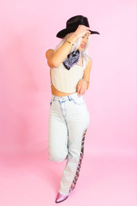 Rhinestone Chain Split Hem Jeans - Shop Nashville Country Concert Outfits At Kendry Boutique 