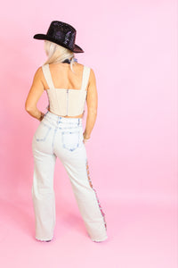Rhinestone Chain Split Hem Jeans - Shop Nashville Country Concert Outfits At Kendry Boutique 