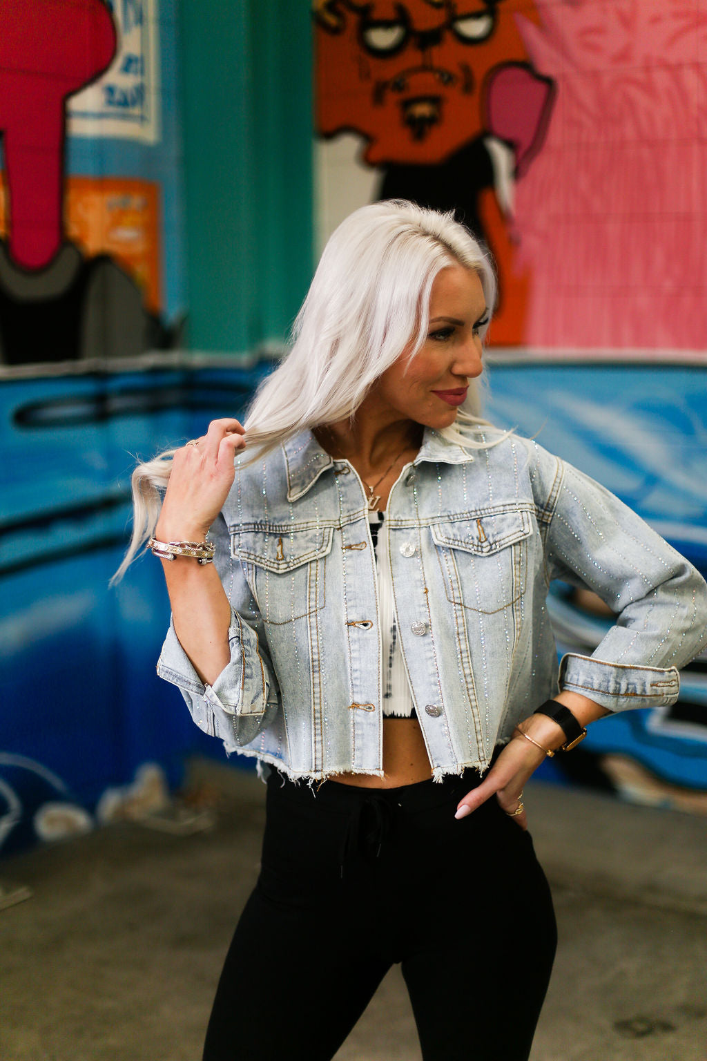 Rhinestone Raw Hem Denim Jacket - Shop Kendry Collection Boutique