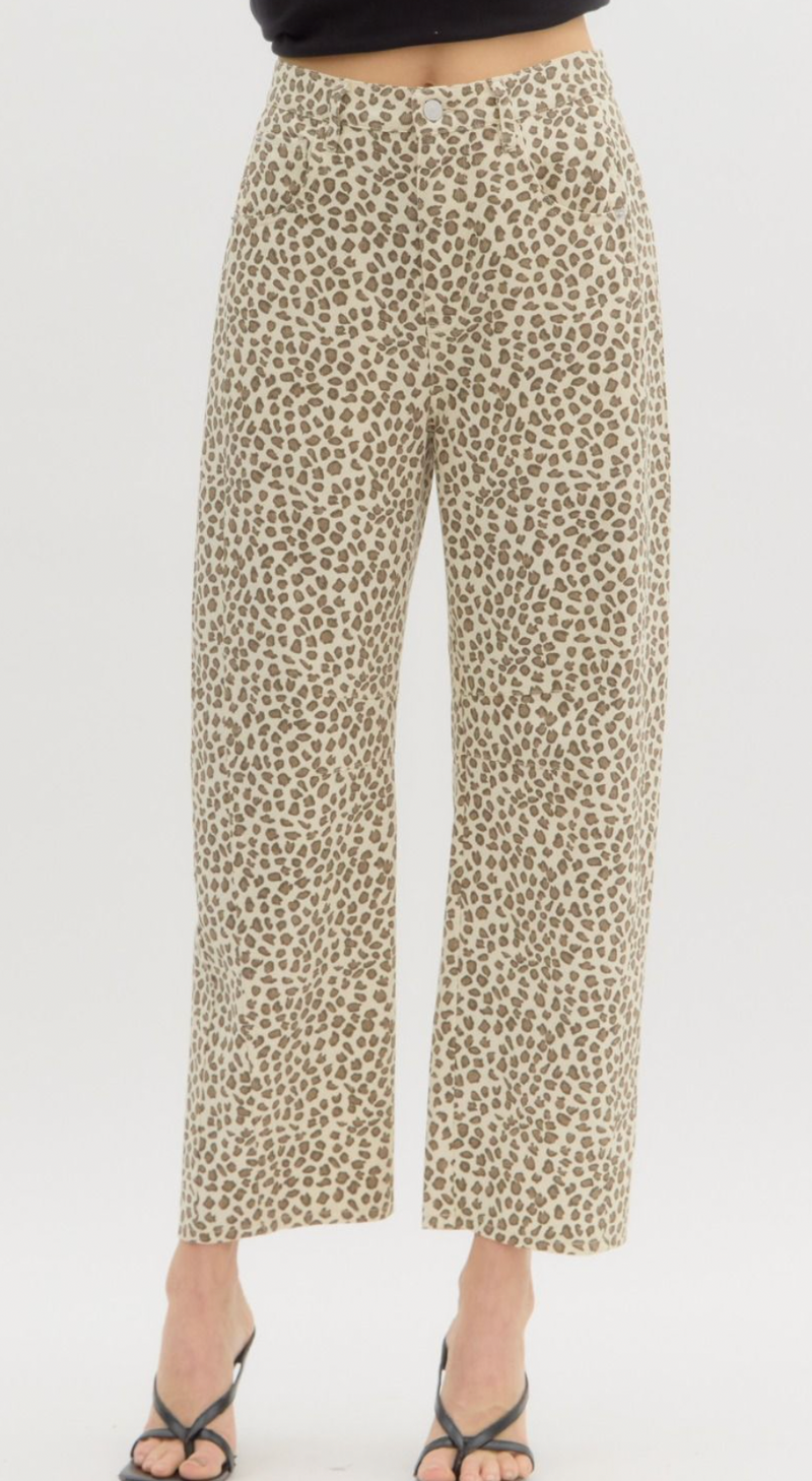 Kohana Leopard Print Barrel Leg Jeans