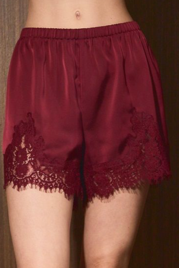 Burgundy Satin Lace Shorts