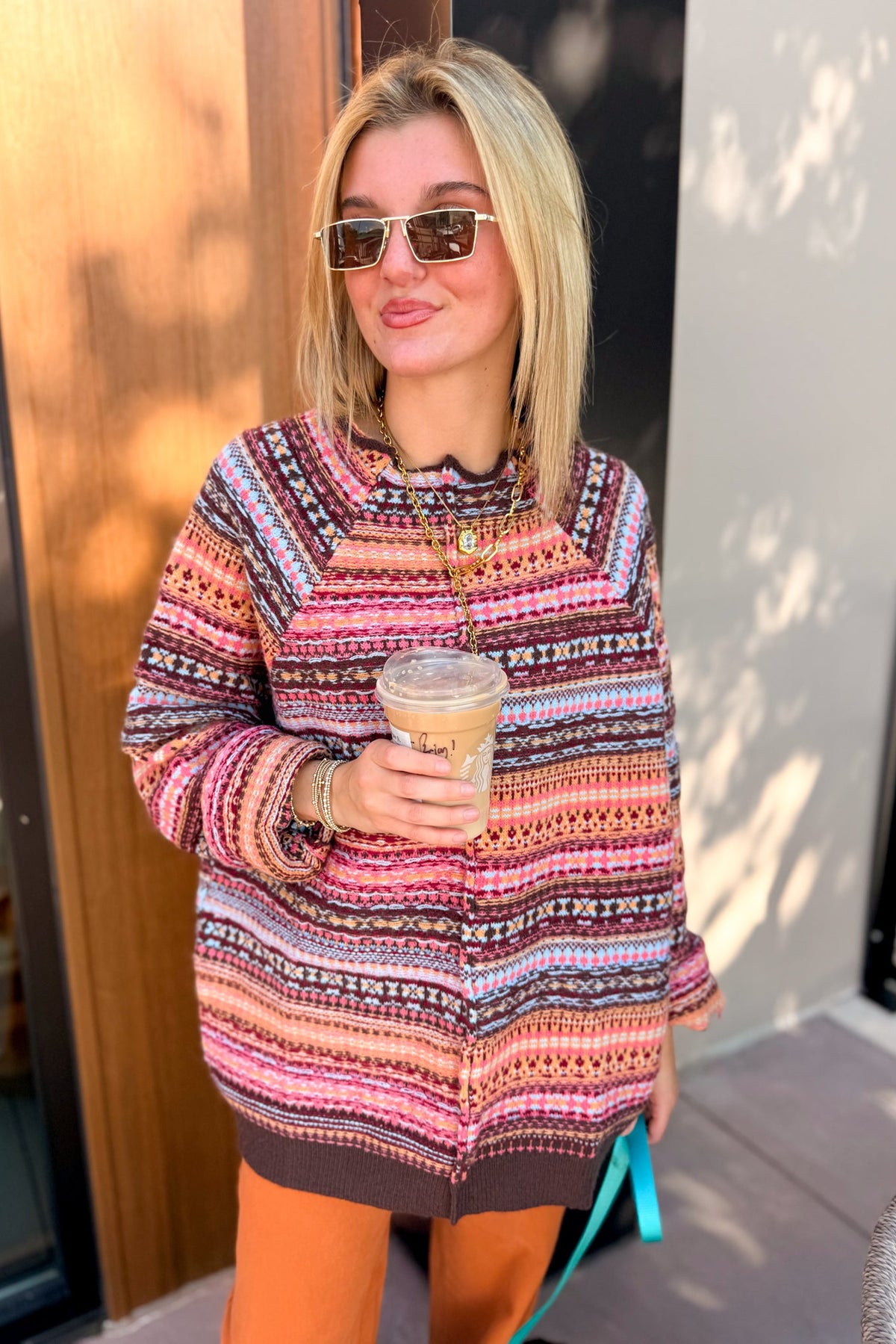 Multi Color Fair Isle Raglan Knit Sweater