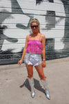 Silver Rhinestone Fringe Belt Skirt