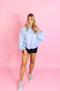 Sky Blue Button Up Boyfriend Sweatshirt