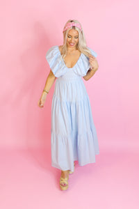 Sky Blue Puff Sleeve Maxi Dress - Kendry Boutique