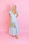 Sky Blue Puff Sleeve Maxi Dress