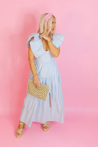 Sky Blue Puff Sleeve Maxi Dress