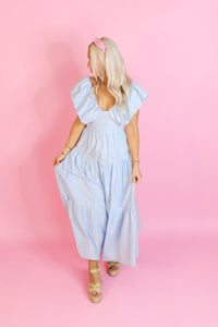 Sky Blue Puff Sleeve Maxi Dress - Kendry Boutique