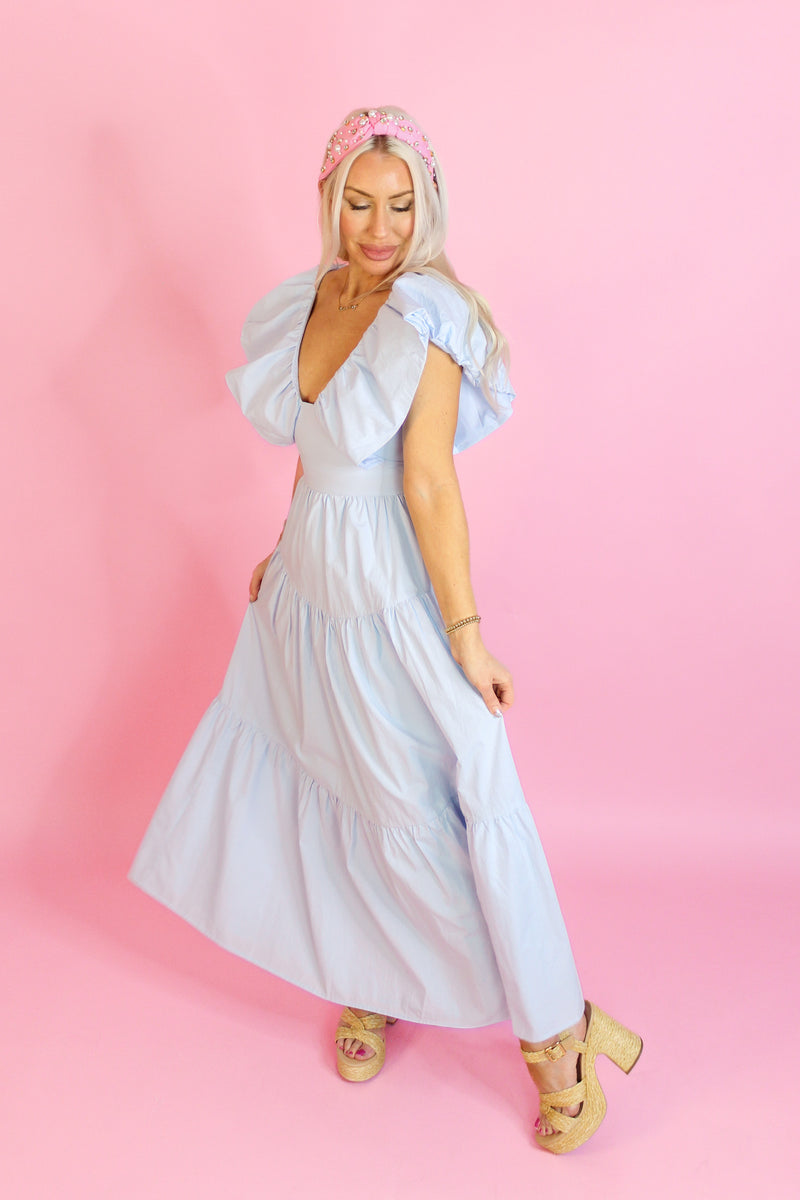 Sky Blue Puff Sleeve Maxi Dress