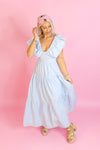 Sky Blue Puff Sleeve Maxi Dress