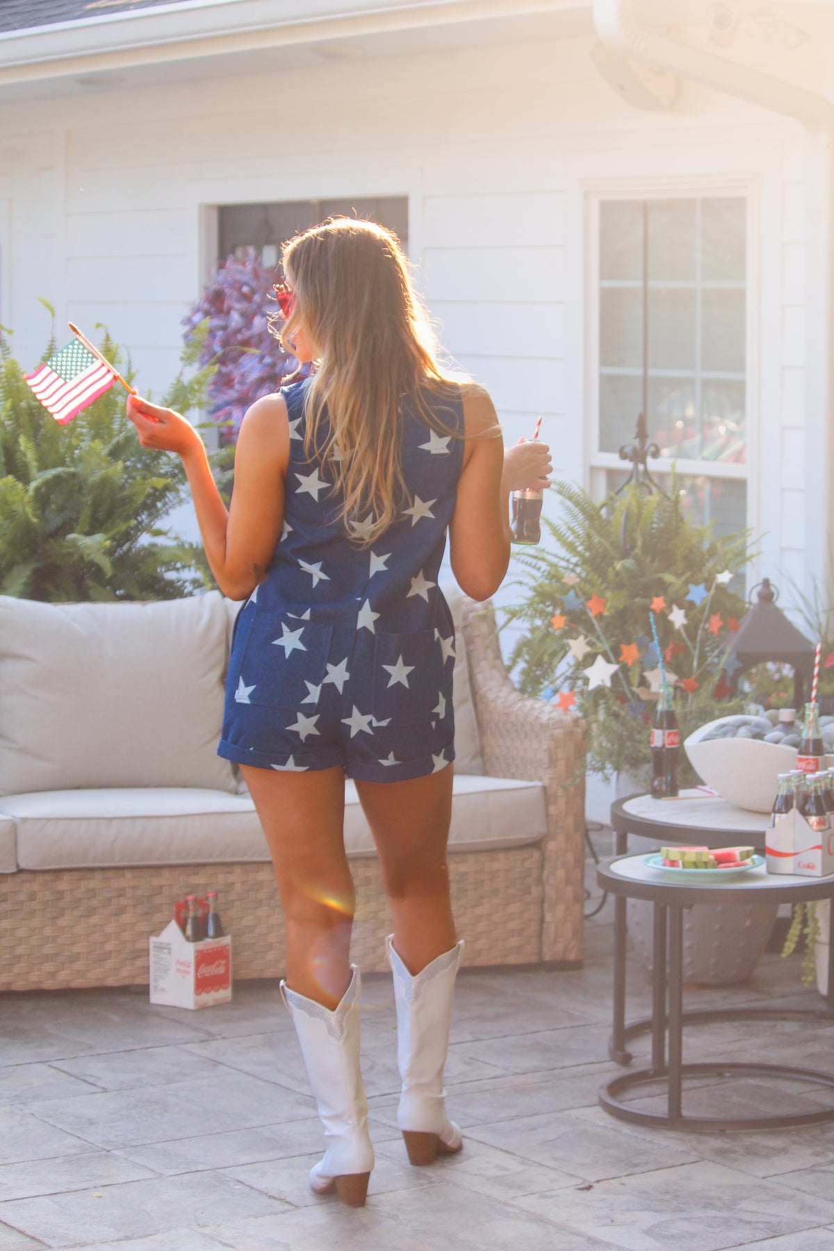 Sleeveless Star Pattern Denim Romper | Patriotic Outfit | Shop Kendry Boutique