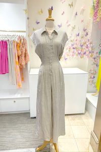 Striped Button Down Jumpsuit with Open Back - Shop Free People Dupes At Kendry Collection Boutique