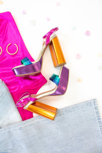 Stunning Rainbow Metallic Strappy Platform Heel  - Kendry Boutique