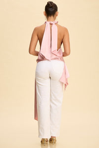 Pink Satin Asymmetrical Halter Neck Top