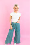 Teal Mineral Wash Cargo Pants - Shop Trendy Airport Outfits At Kendry Boutique 