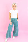 Teal Mineral Wash Cargo Pants - Shop Trendy Airport Outfits At Kendry Boutique 