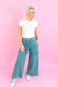 Teal Mineral Wash Cargo Pants - Shop Trendy Airport Outfits At Kendry Boutique 