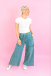 Teal Mineral Wash Cargo Pants - Shop Trendy Airport Outfits At Kendry Boutique 