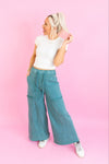 Teal Mineral Wash Cargo Pants - Shop Trendy Airport Outfits At Kendry Boutique 