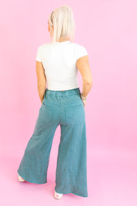 Teal Mineral Wash Cargo Pants - Shop Trendy Airport Outfits At Kendry Boutique 