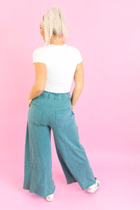 Teal Mineral Wash Cargo Pants - Shop Trendy Airport Outfits At Kendry Boutique 