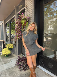 Charcoal Turtleneck Sleeveless Sweater Top