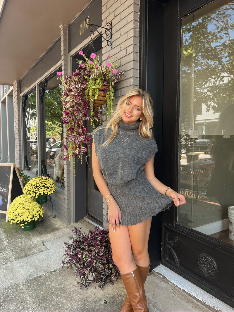Charcoal Turtleneck Sleeveless Sweater Top