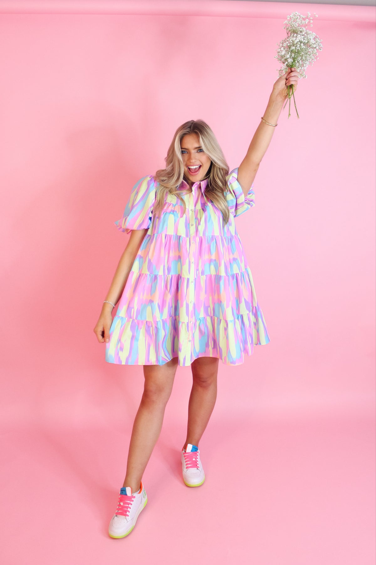 Watercolors Puff Sleeve Dress - Kendry Collection Boutique