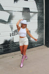 White And Gold Checkered Rhinestone Zip Shorts