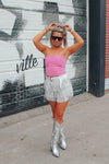 White Rhinestone Fringe Belted Skort