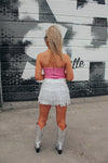 White Rhinestone Fringe Belted Skort