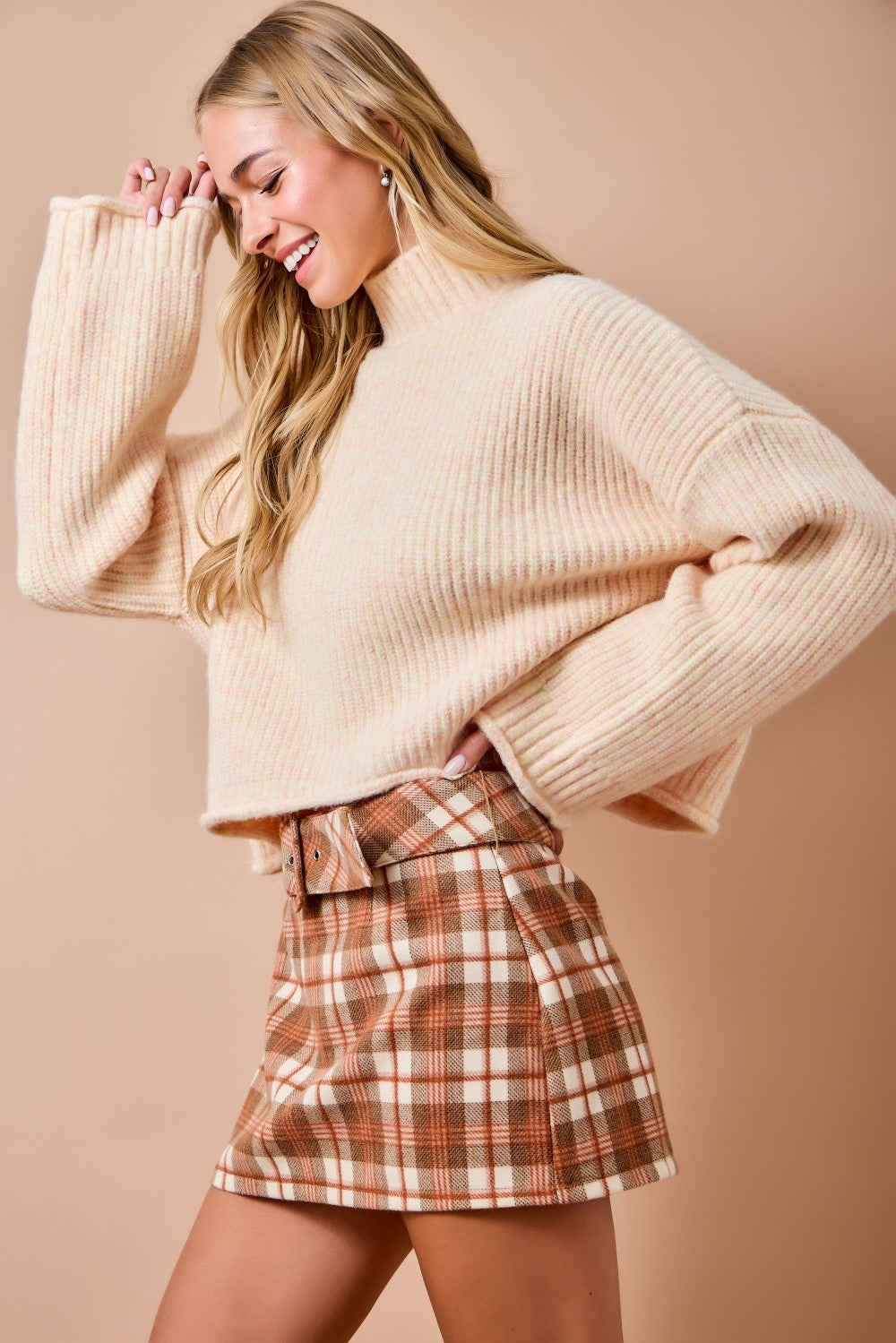 Plaid Belted Mini Skort