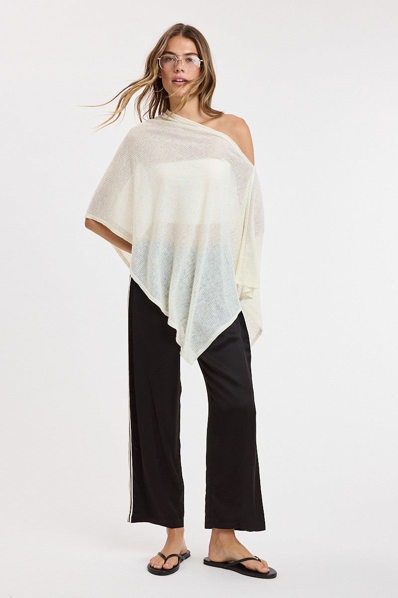 Oatmeal Asymmetric Drape Flowy Knit Poncho
