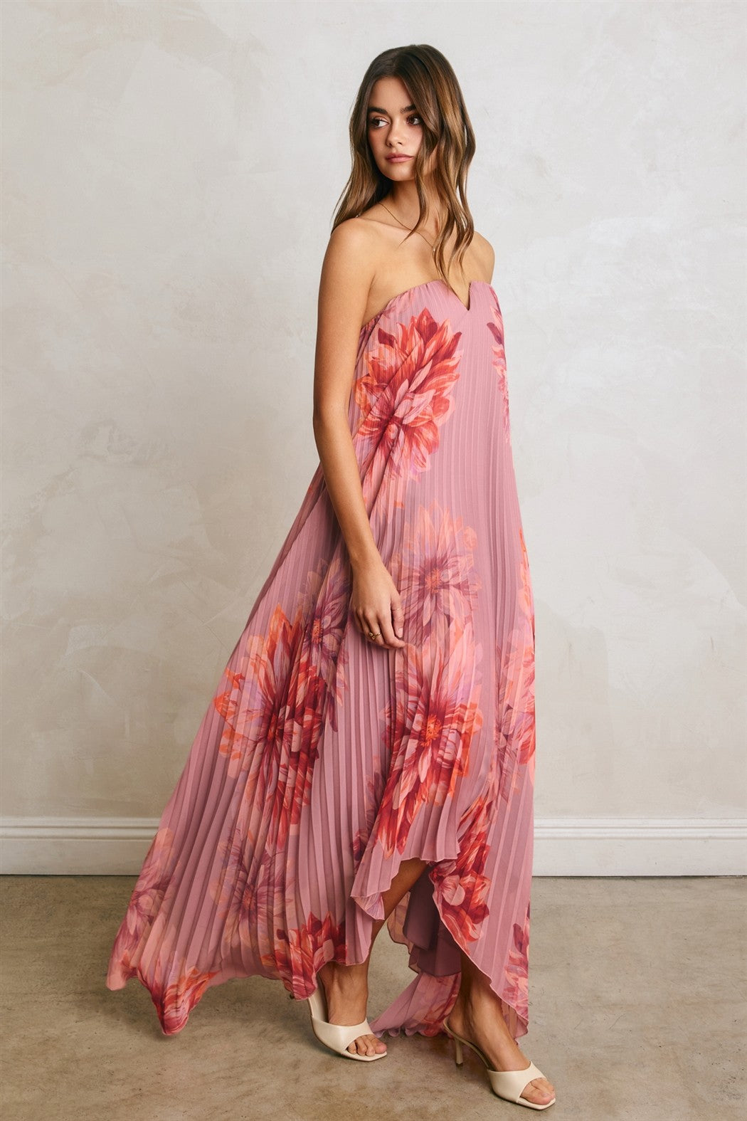 Dahlia Garden Pleated Column Maxi Dress