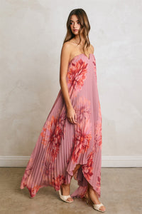 Dahlia Garden Pleated Column Maxi Dress