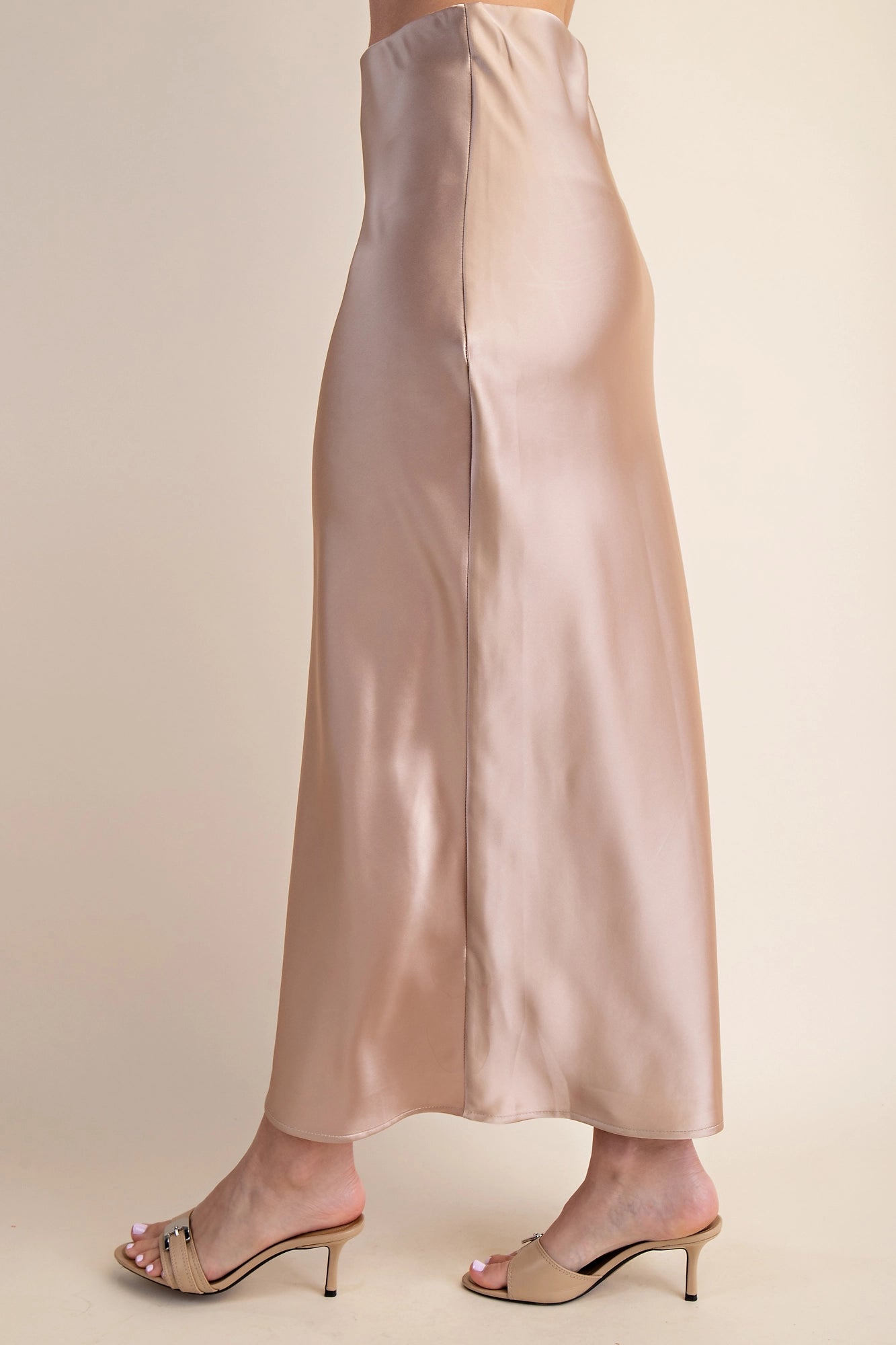 Isla Champagne Satin Midi Skirt