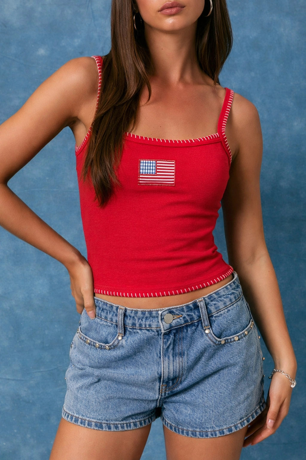 Red Contrast Stitch American Flag Tank Top | Summer Apparel – Kendry ...