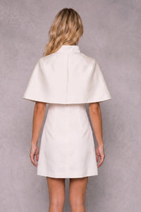 Ivory Structured Satin Detachable Capelet Mini Dress