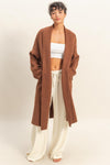 Brown Longline Open Front Knit Cardigan