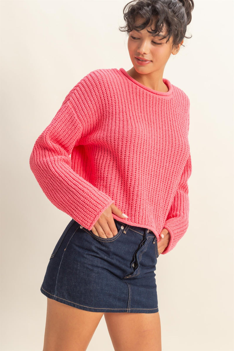 Bright Pink Chunky Knit Sweater