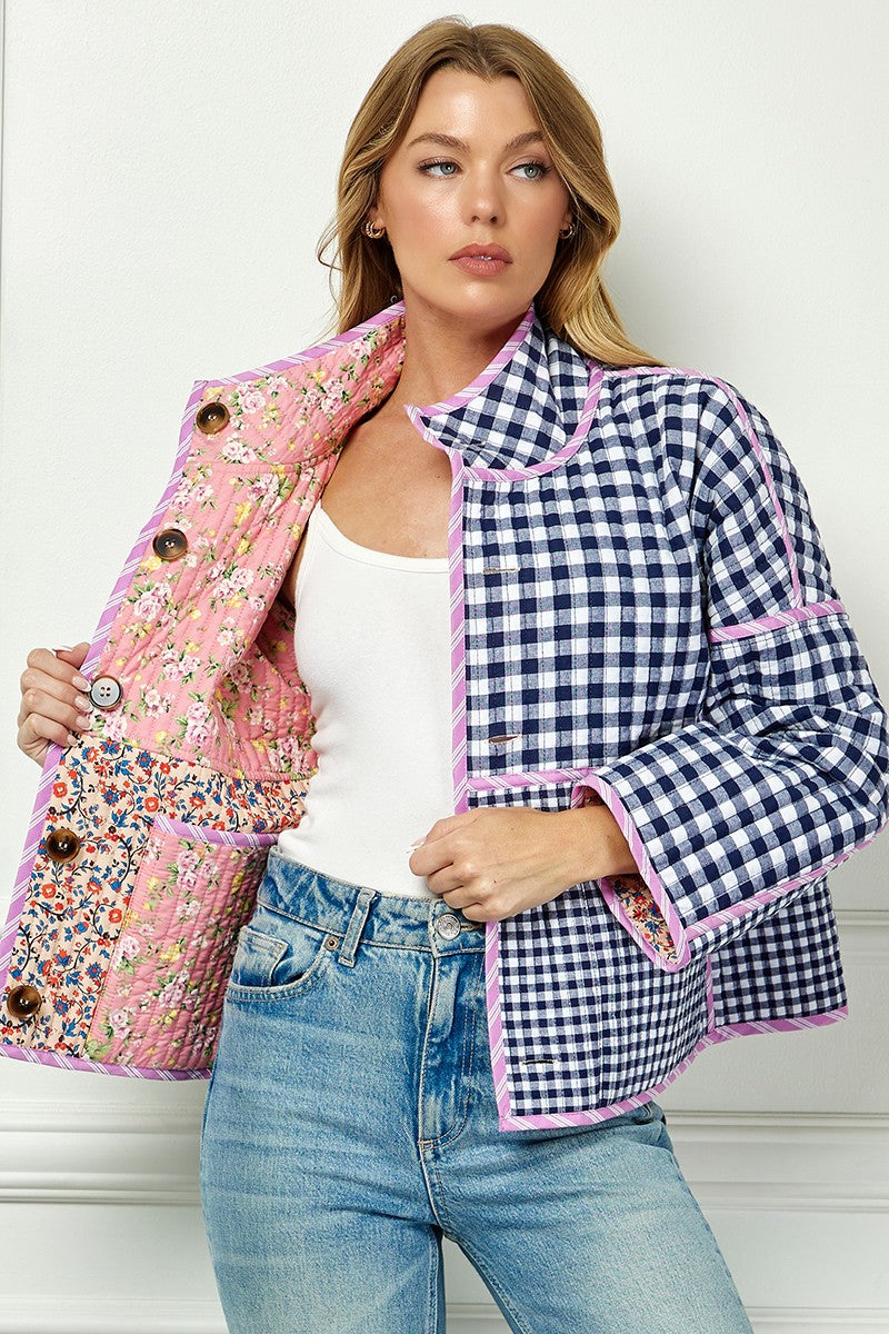 Reversible Quilted Block Pattern Jacket